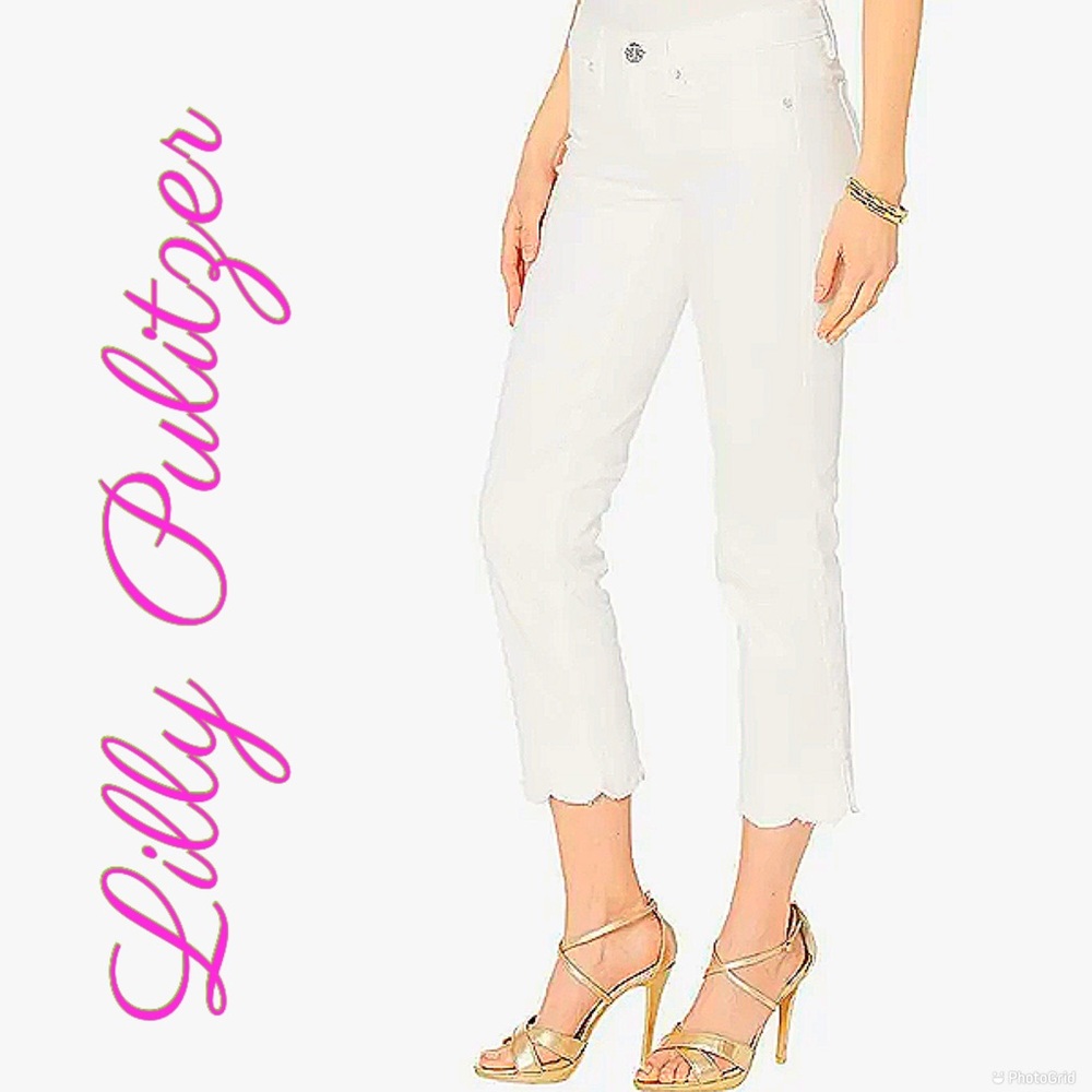 🌸NWT Lilly Pulitzer South Ocean Slim Crop Pants  Resort White • 16